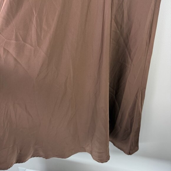 Petal & Pup Brown Satin Midi Slip Skirt Womens L Bias Cut Silky Elastic Waist - Picture 4 of 8